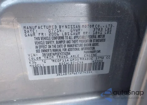 2014 Nissan Sentra Sv from USA, damaged, VIN 3N1AB7AP6EY274354